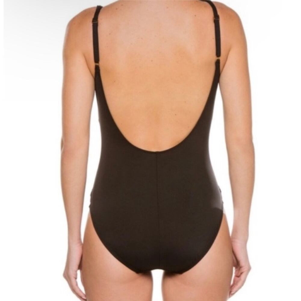 LA BLANCA Swimsuit Size 8 Black NWT Mesh Inset Cutout Swim Low Back Beach resort - Picture 3 of 16
